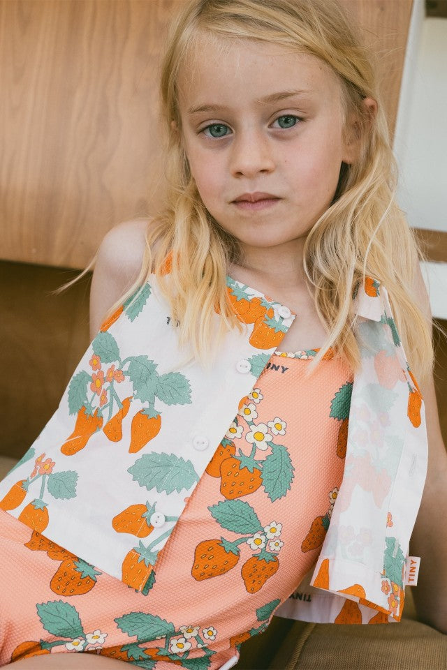 Strawberries woven crop top | Pastel pink | Tinycottons 3