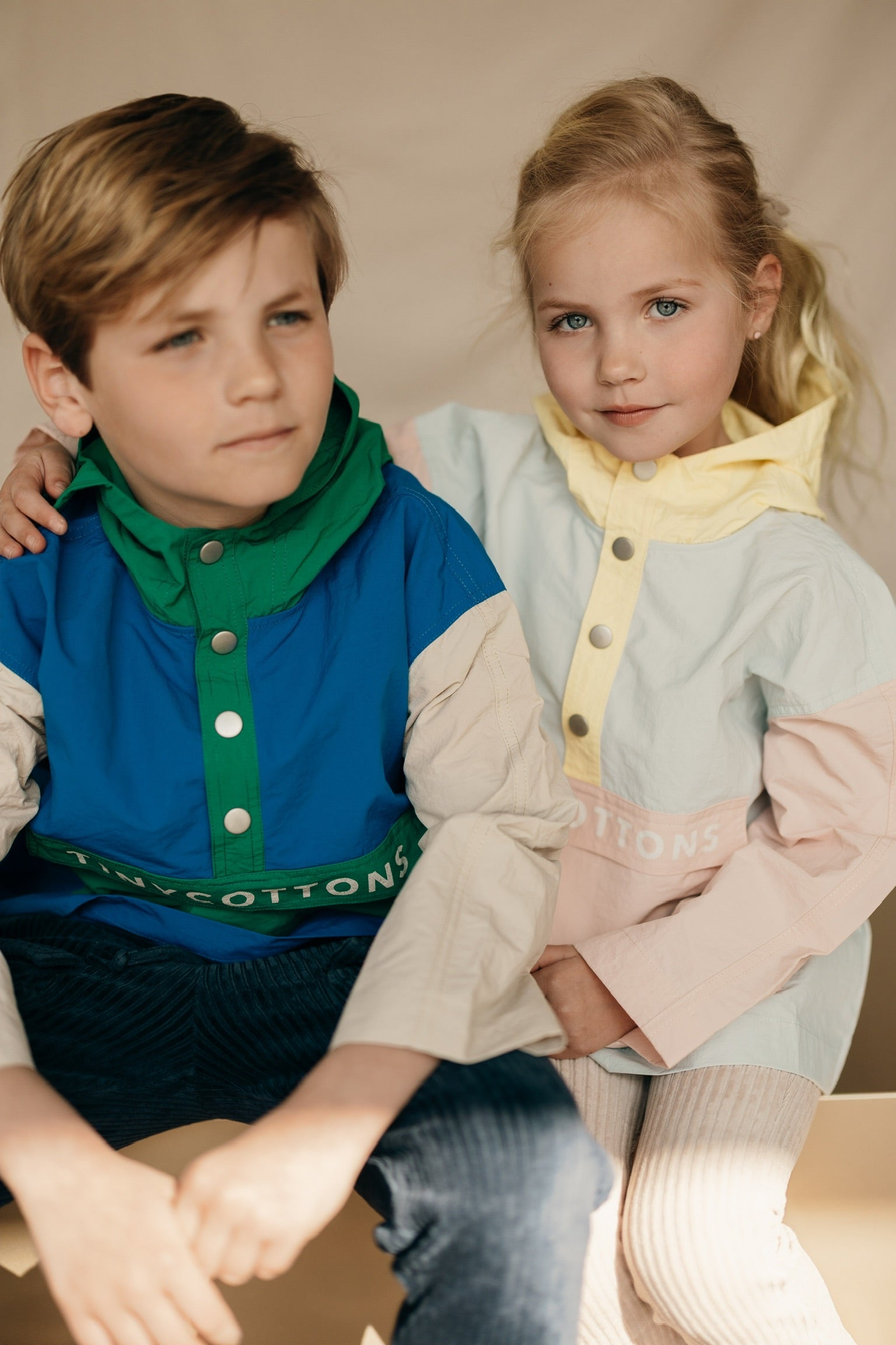 Color block jacket | Pastel blue/mellow yellow | Tinycottons