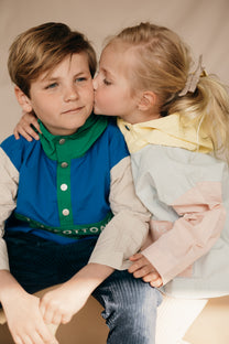 Color block jacket | Pastel blue/mellow yellow | Tinycottons