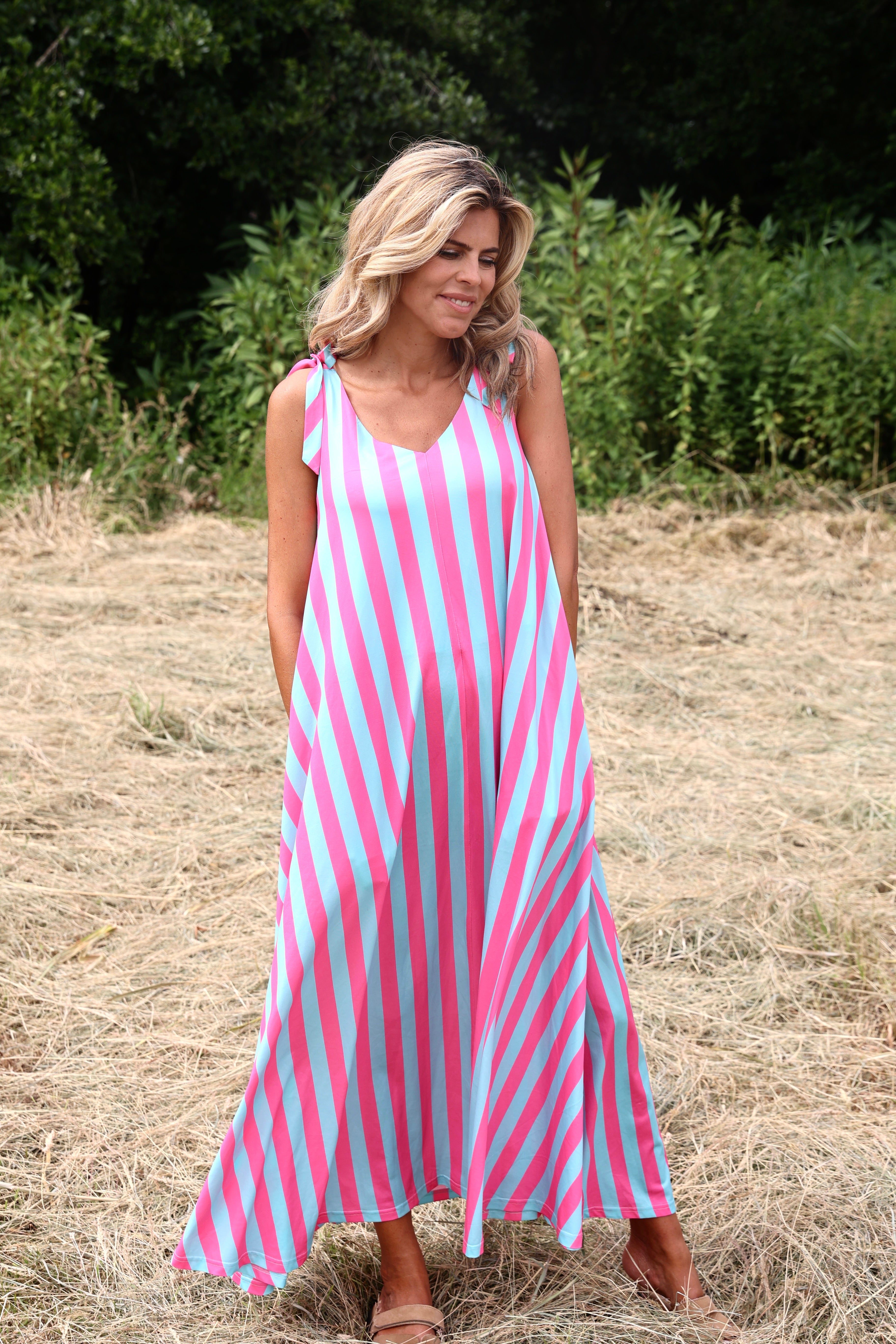 Dress Flirty Stripe | Turquoise & pink | Studio Poespas