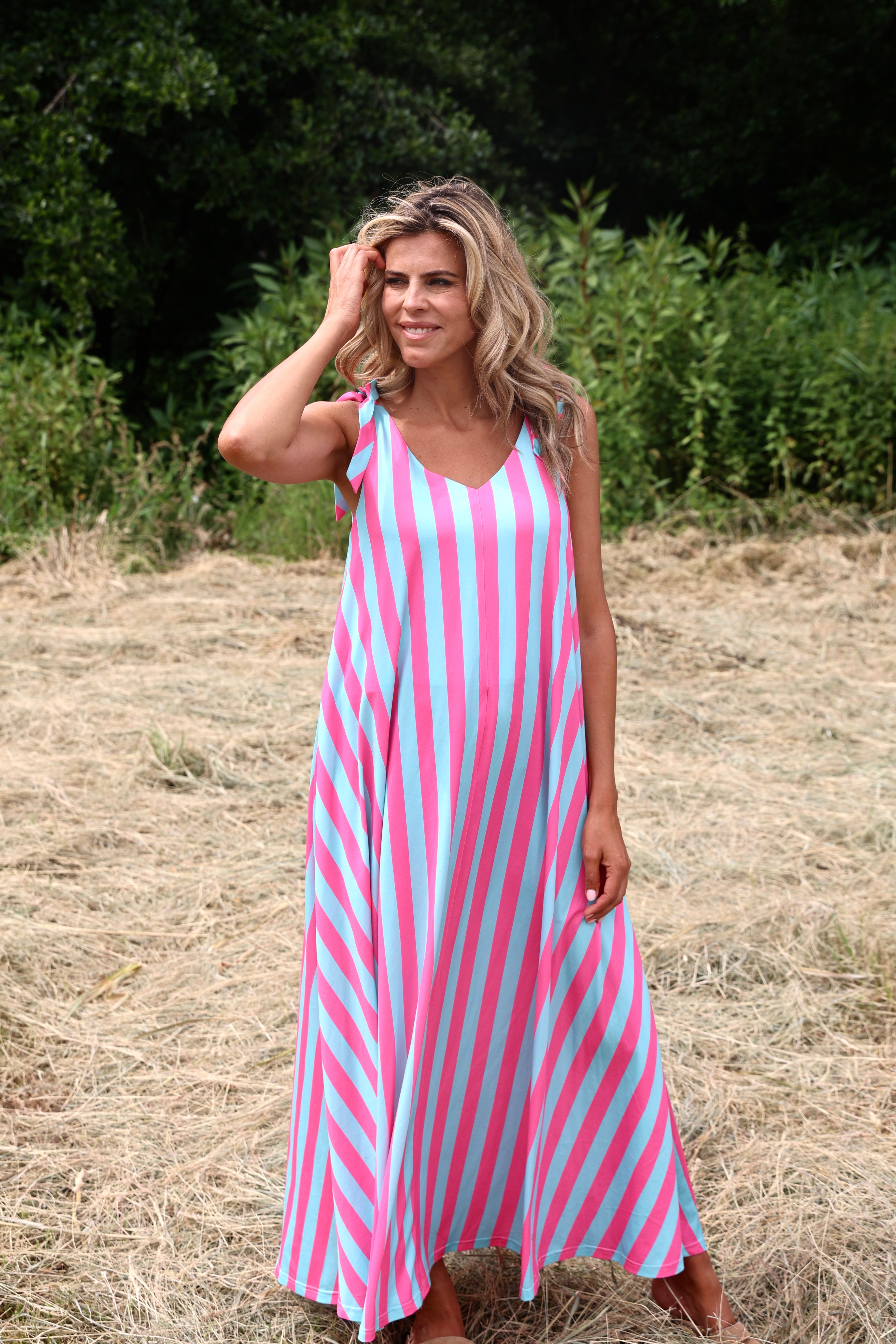 Dress Flirty Stripe | Turquoise & pink | Studio Poespas
