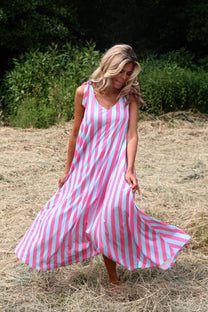 Dress Flirty Stripe | Turquoise & pink | Studio Poespas