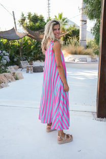 Dress Flirty Stripe | Turquoise & pink | Studio Poespas
