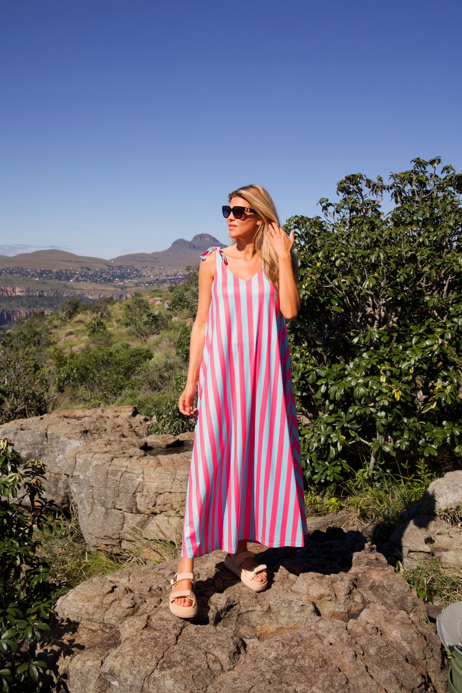 Dress Flirty Stripe | Turquoise & pink | Studio Poespas.