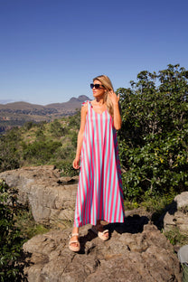 Dress Flirty Stripe | Turquoise & pink | Studio Poespas.