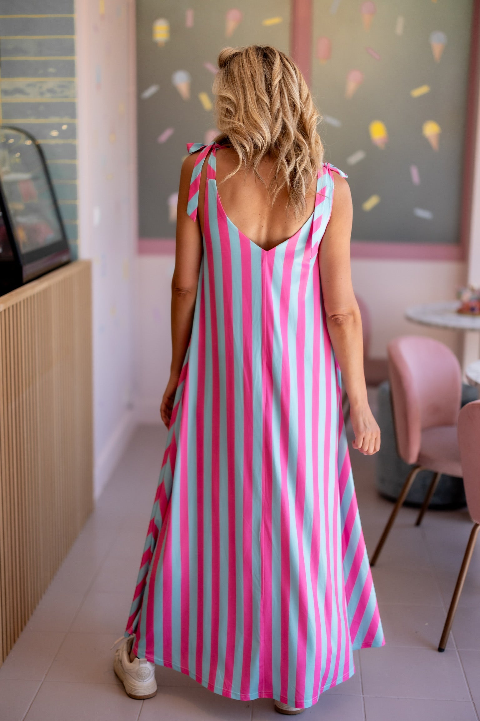 Dress Flirty Stripe | Turquoise & pink | Studio Poespas