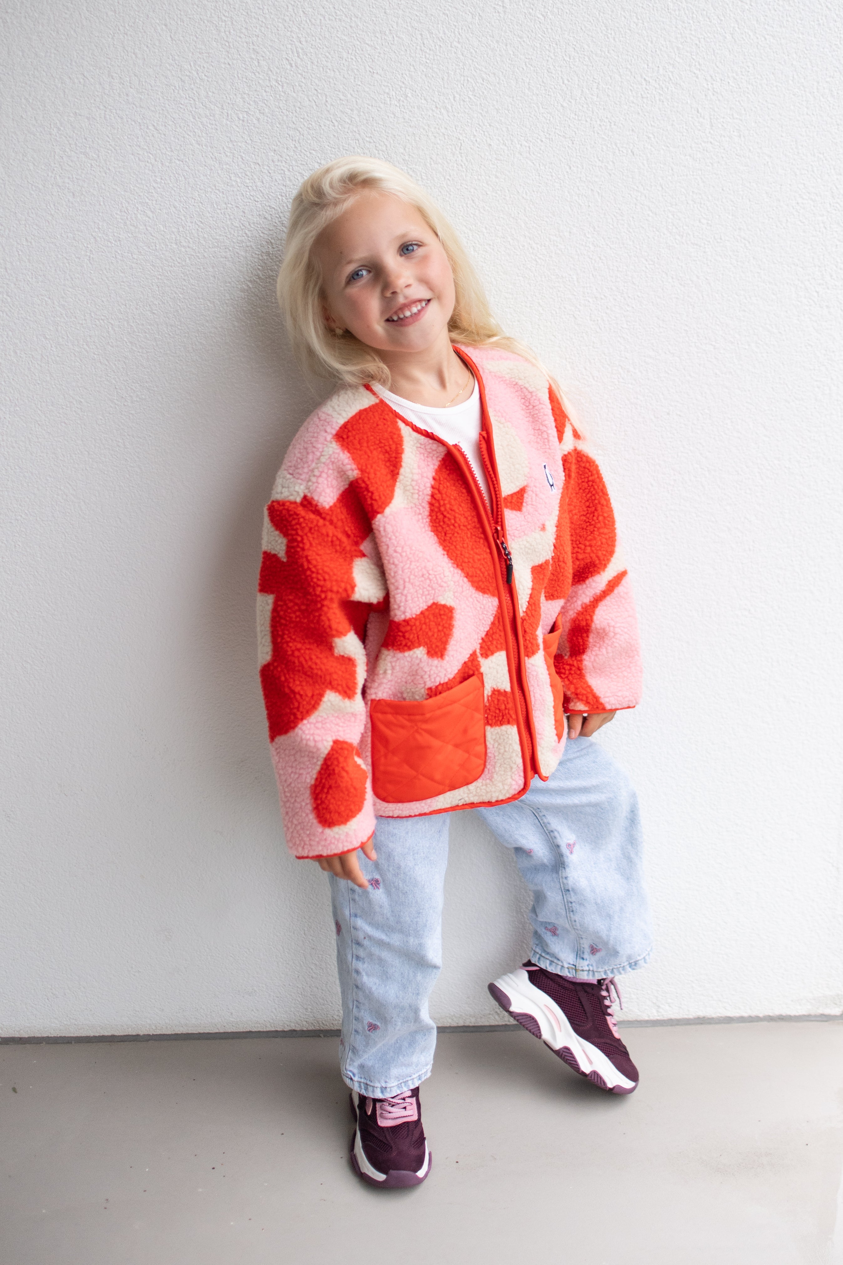 Jacket sleeping lion | Poppin red/printed teddy | Reversible | Gosoaky