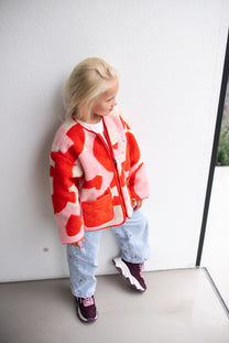 Jacket sleeping lion | Poppin red/printed teddy | Reversible | Gosoaky