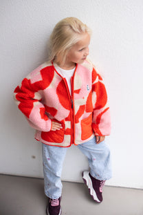 Jacket sleeping lion | Poppin red/printed teddy | Reversible | Gosoaky