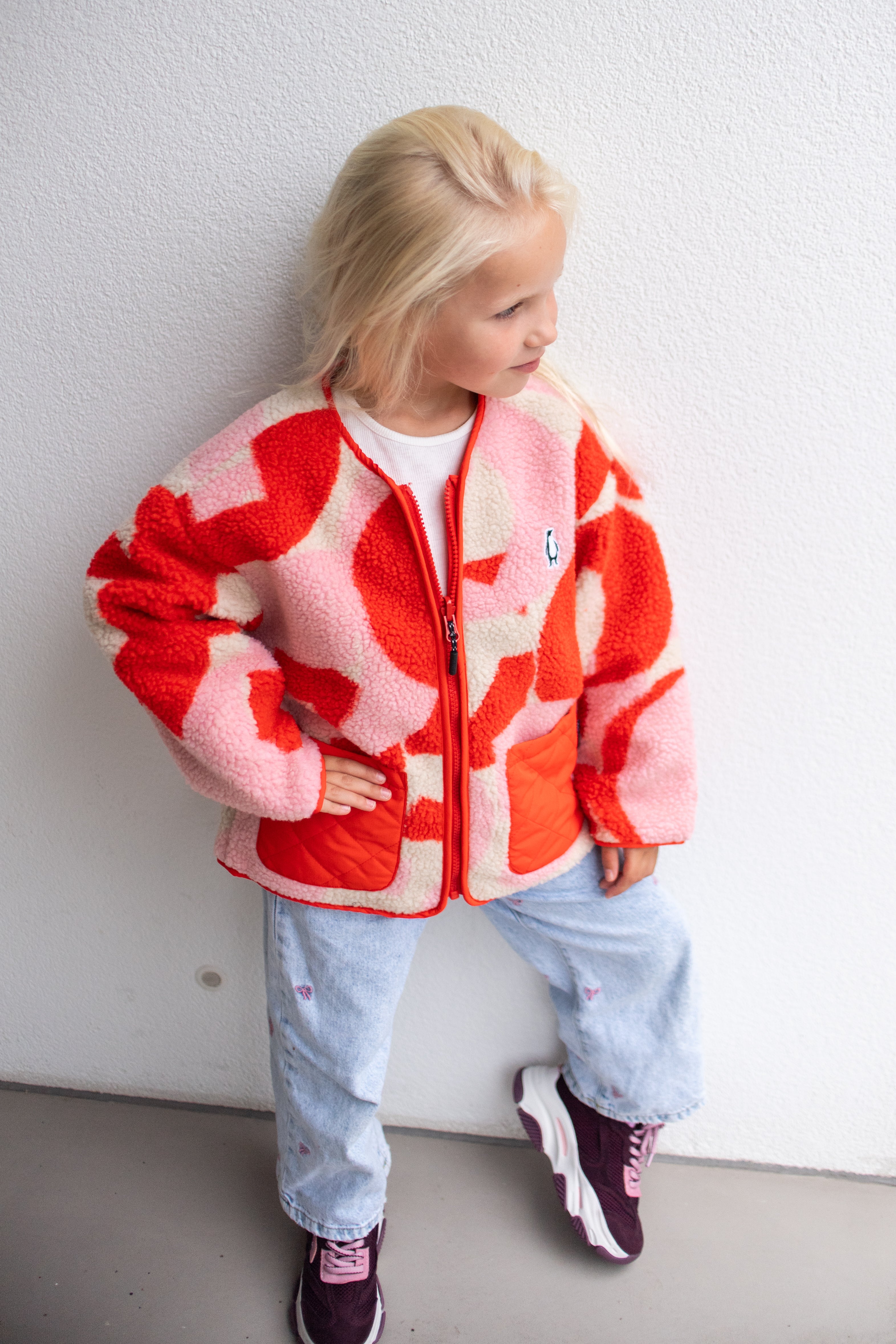 Jacket sleeping lion | Poppin red/printed teddy | Reversible | Gosoaky