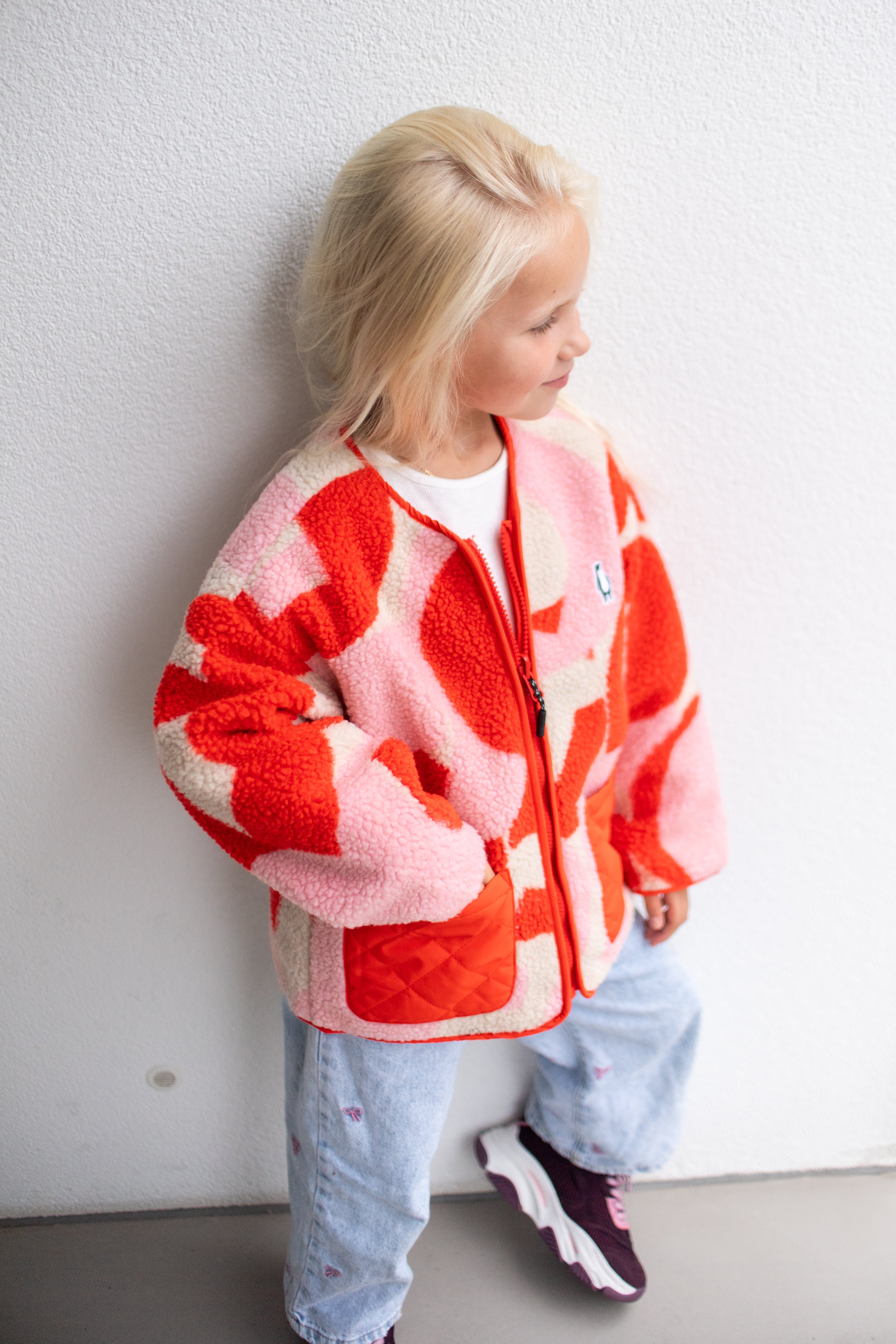 Jacket sleeping lion | Poppin red/printed teddy | Reversible | Gosoaky