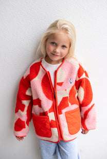 Jacket sleeping lion | Poppin red/printed teddy | Reversible | Gosoaky