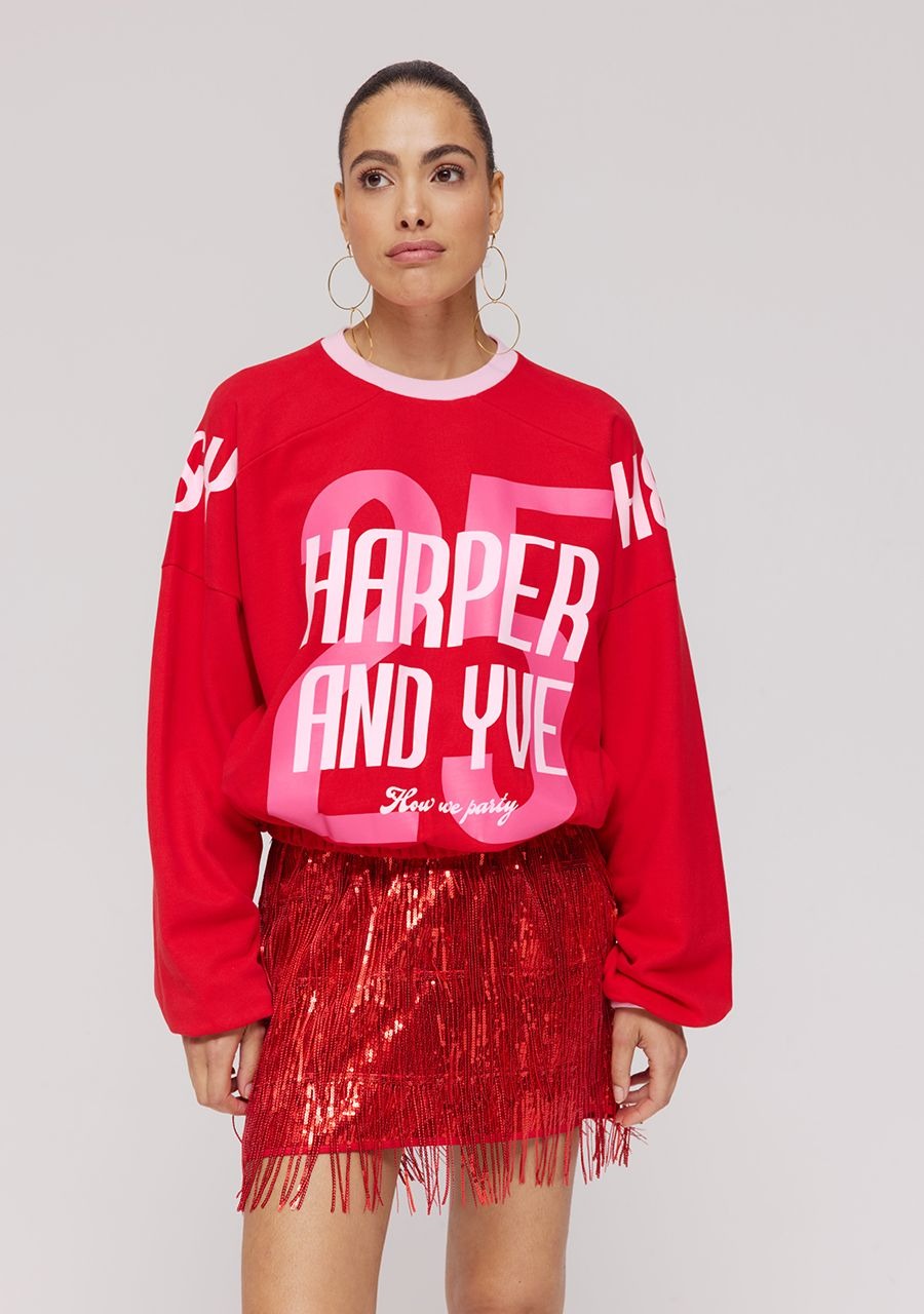 Sweater How we party | Poppy red | Harper & Yve
