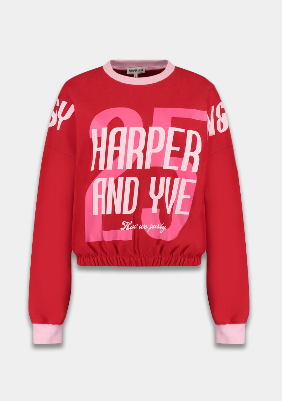 Sweater How we party | Poppy red | Harper & Yve