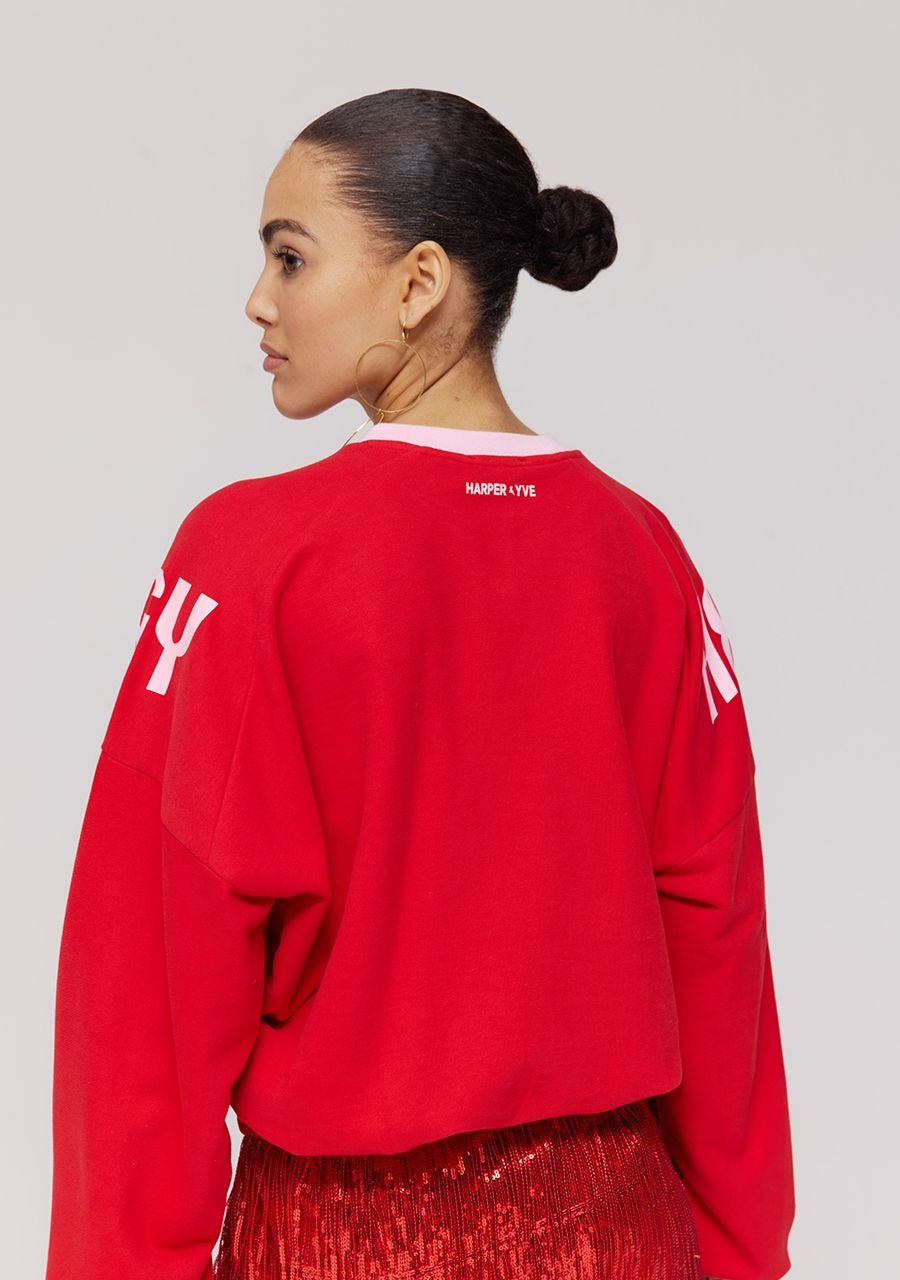 Sweater How we party | Poppy red | Harper & Yve