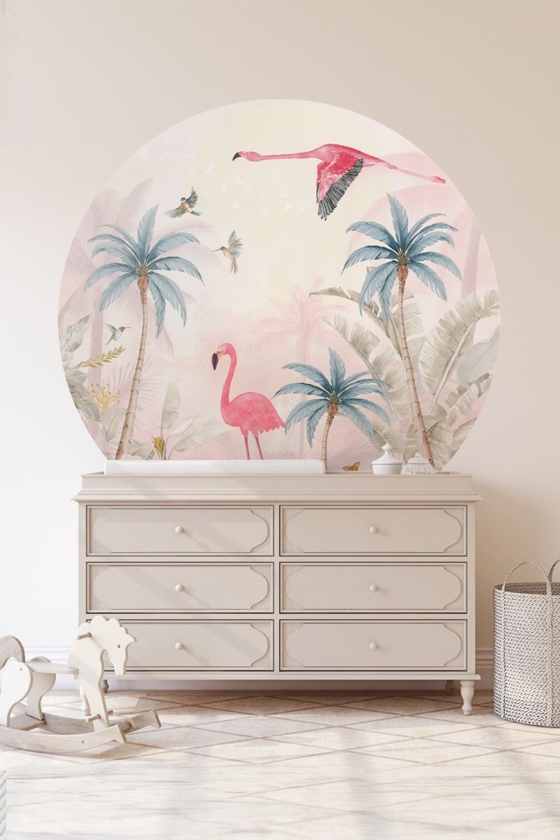 Wallpaper circle Pink Flamingo | ⌀ 145 cm