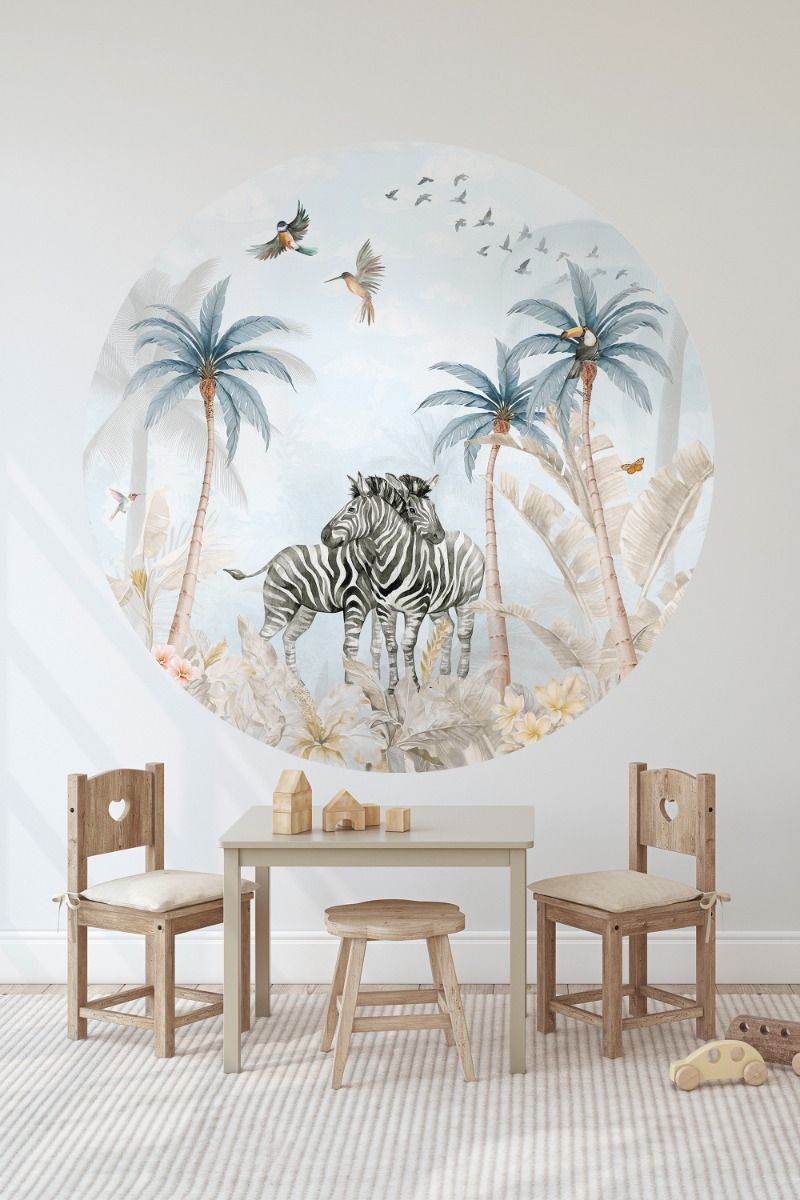 Wallpaper circle Tropical Zebras | ⌀ 145 cm