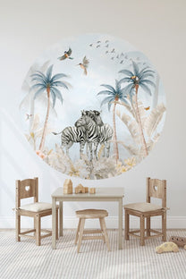 Wallpaper circle Tropical Zebras | ⌀ 145 cm