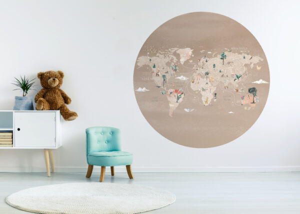 Wallpaper Circle World Map | Beige | Sample