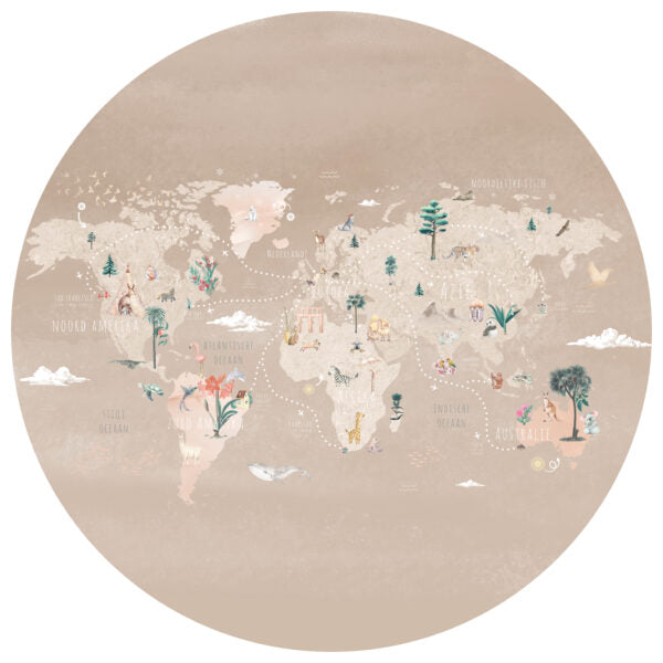 Wallpaper Circle World Map | Beige | Sample