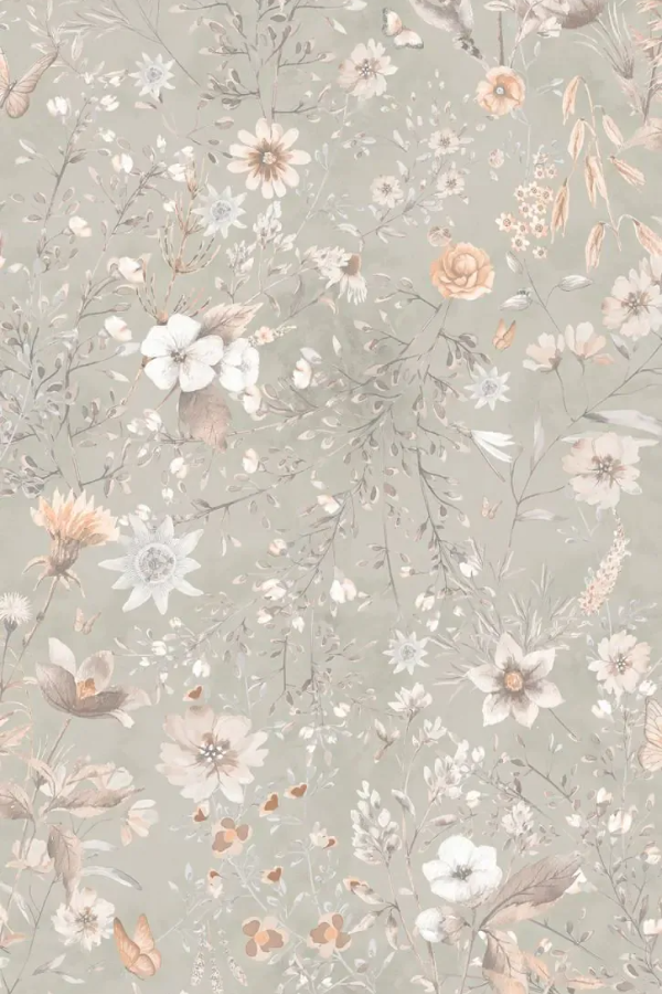 Behang vintage flowers bloemen groen baan