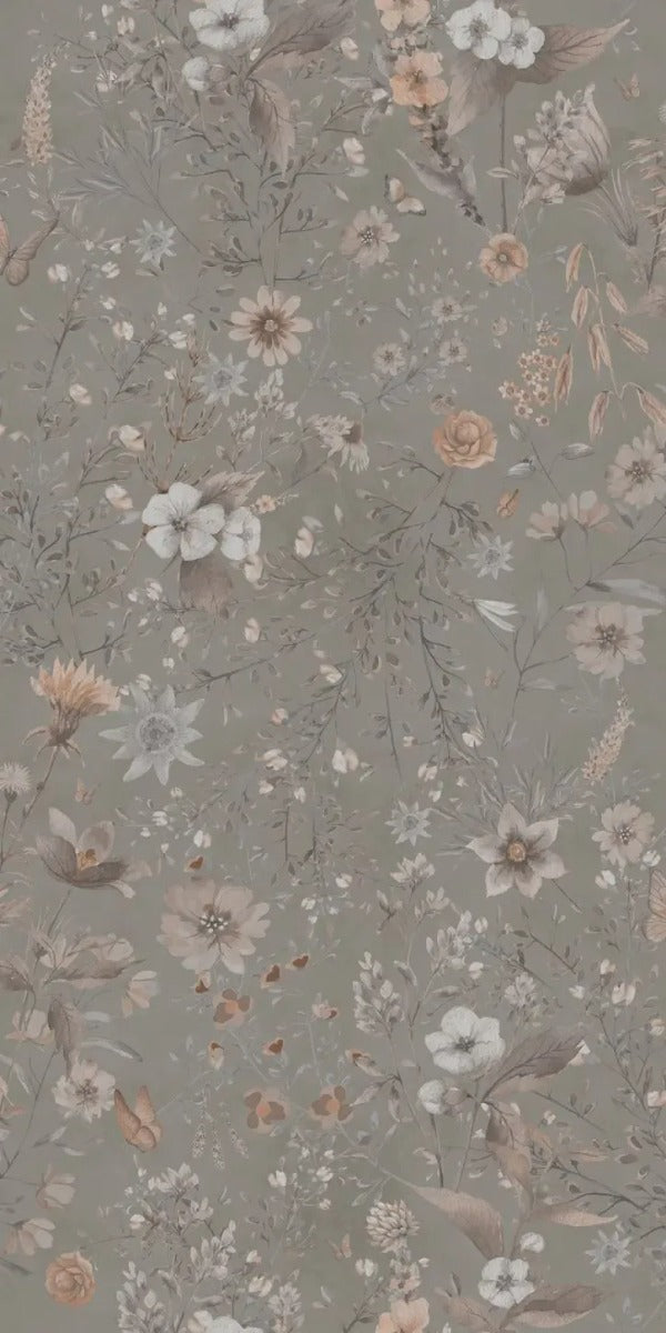 SALE | Behang Vintage flowers | Groen | Patroonbehang