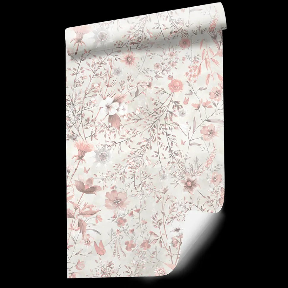 SALE | Behang Vintage flowers | Wit | Patroonbehang