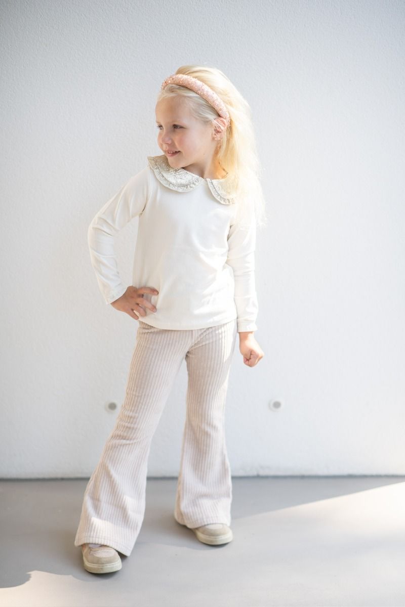 Flared pants | Rib cream | Navy Natural