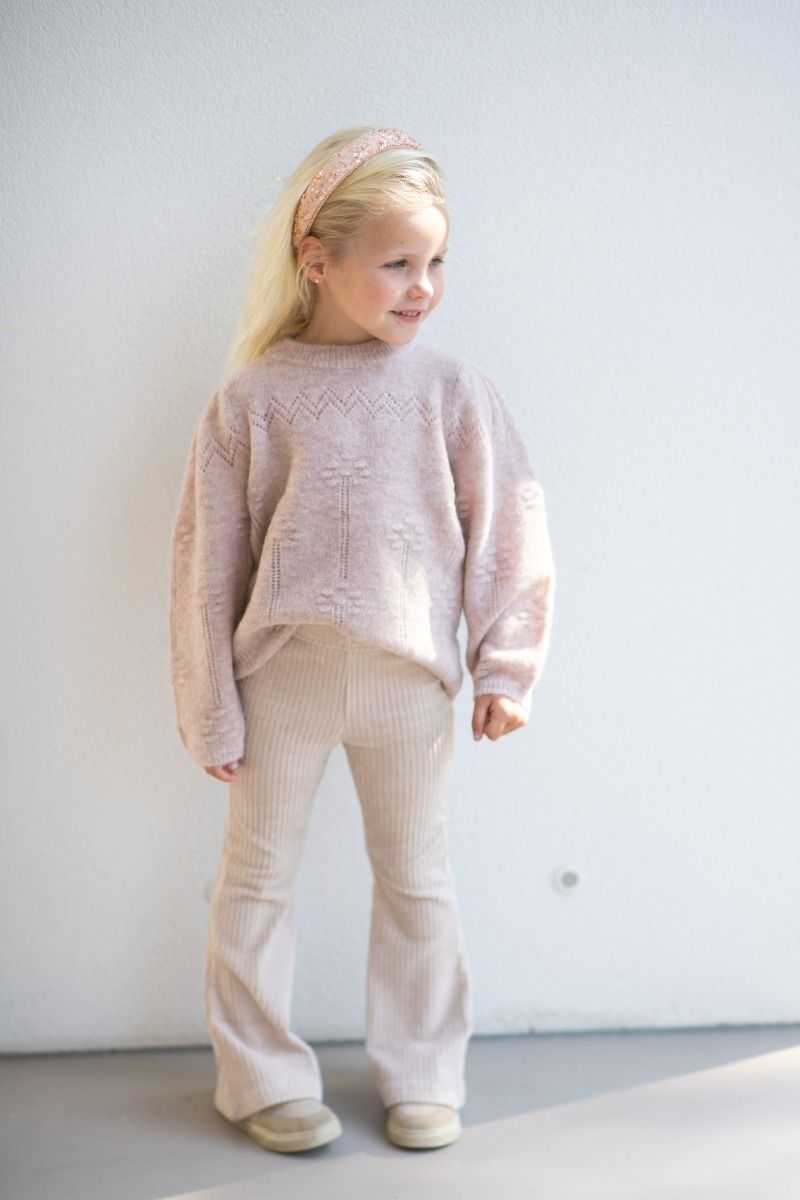 Flared pants | Rib cream | Navy Natural