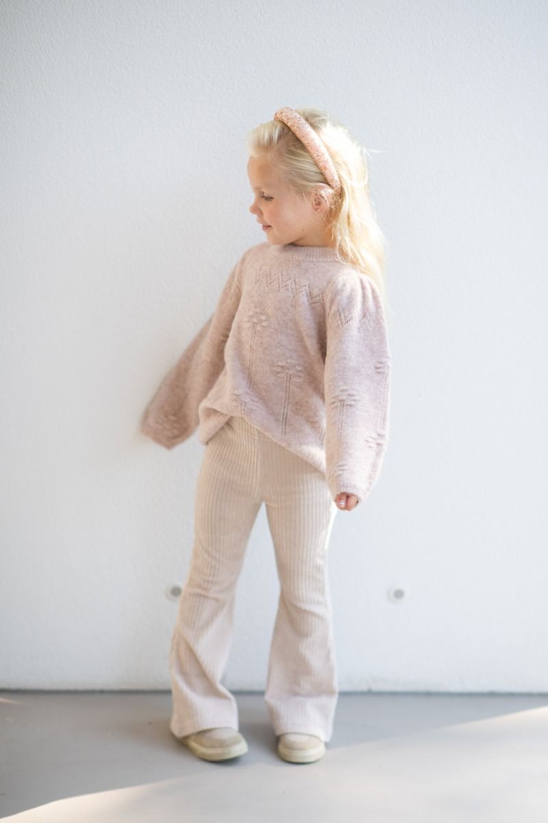 Flared pants | Rib cream | Navy Natural