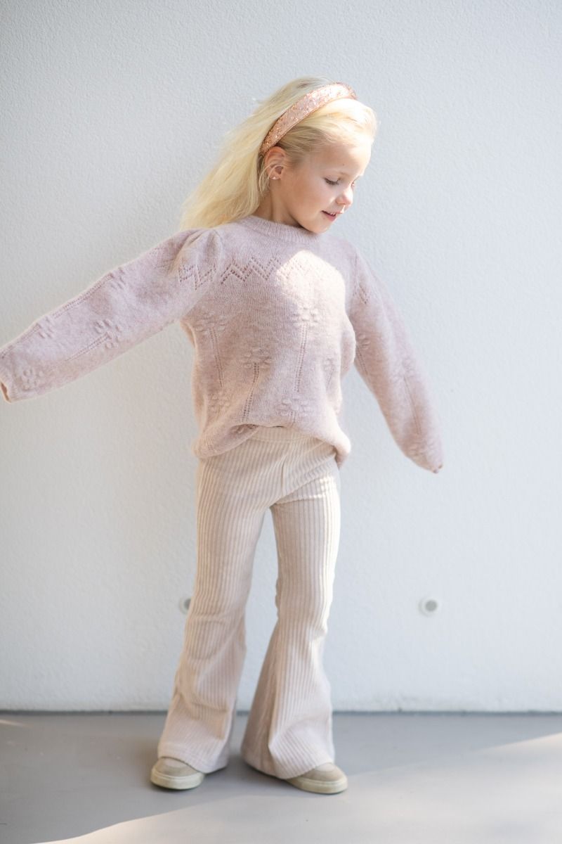 Flared pants | Rib cream | Navy Natural