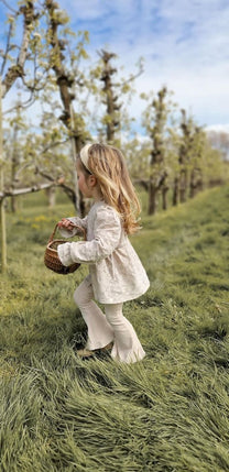 Flared pants | Rib cream | Navy Natural