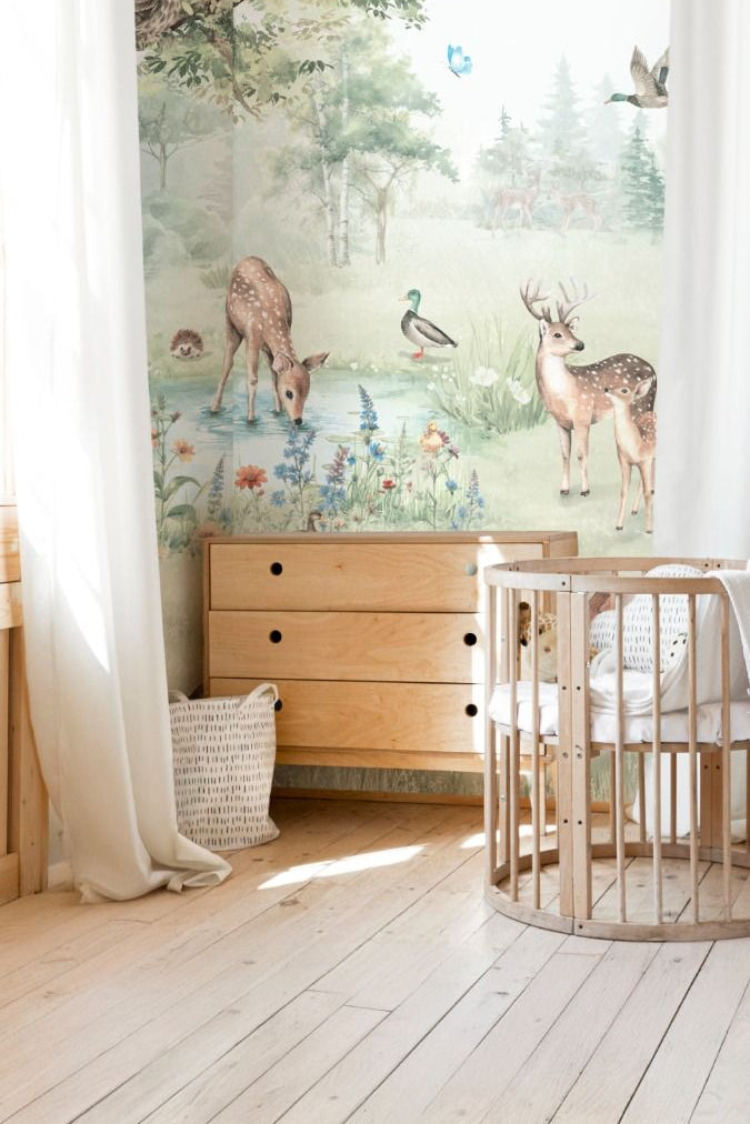 behang dieren in het bos voor kinderkamer of babykamer