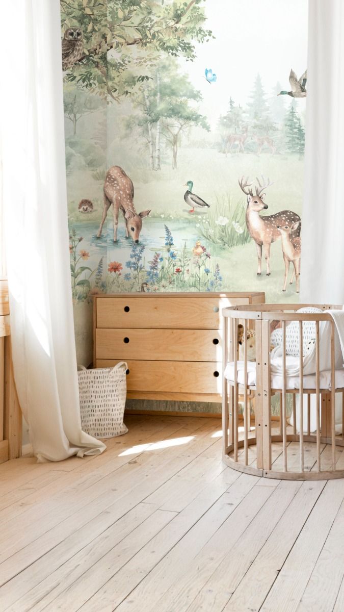 behang dieren in het bos voor kinderkamer of babykamer