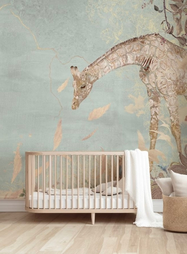 SALE | Behang Giraffe | Mint | Gespiegeld | 345x225cm