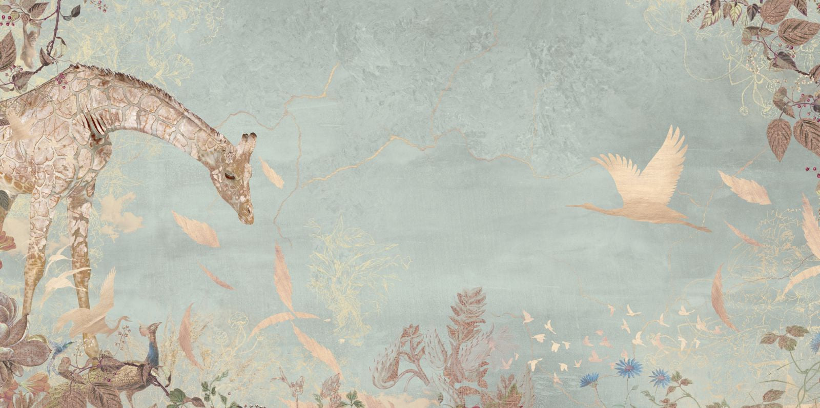 SALE | Behang Giraffe + Morning Bird | Mint | 400x280cm