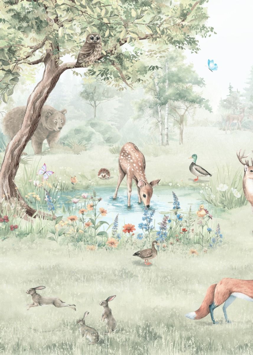behang dieren in het bos voor kinderkamer of babykamer op maat
