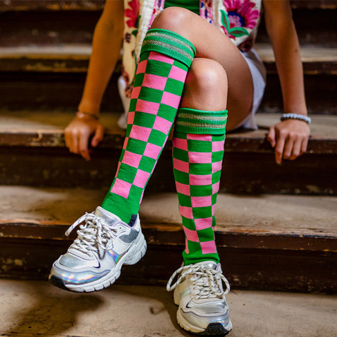 Hockey socks Emma | Blocks Pink/Green | Peanuts