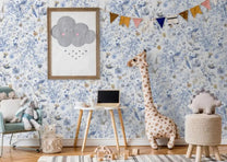 SALE | Behang Vintage flowers | Blauw | Patroonbehang