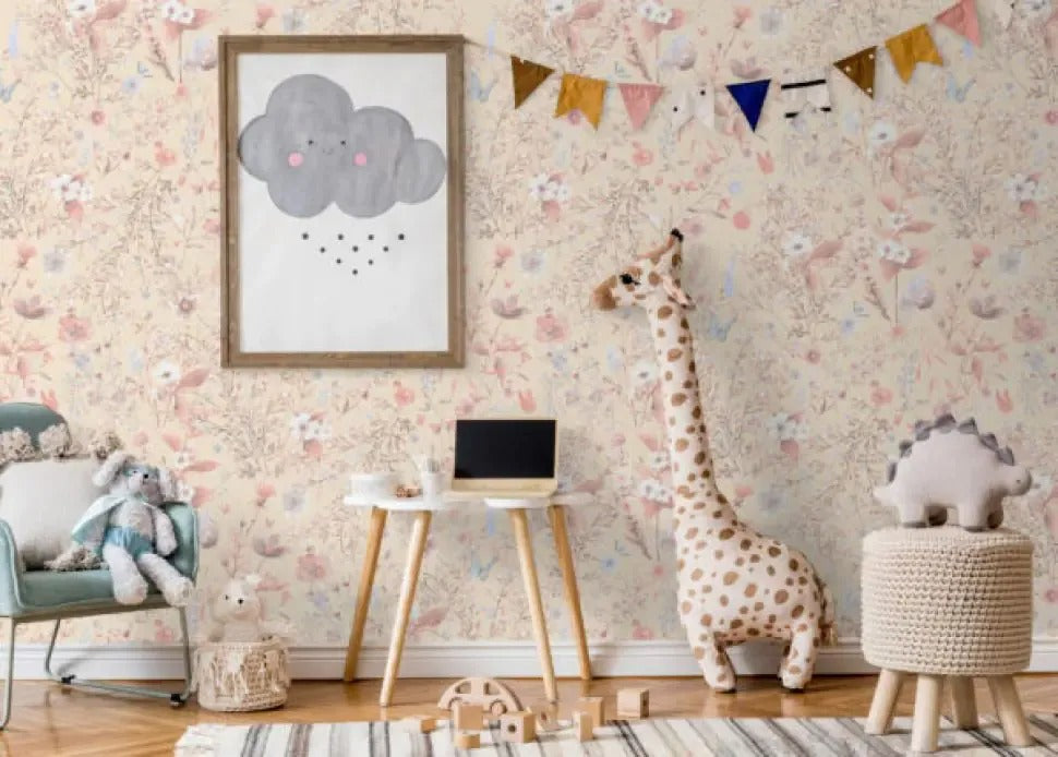 SALE | Behang Vintage flowers | Roze | Patroonbehang