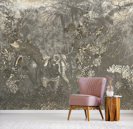 behang floral elephant