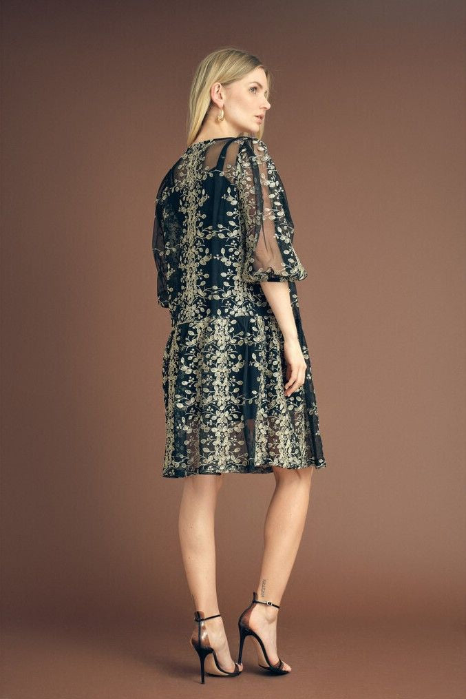 Jurk Fuschia | Black/gold | A-view