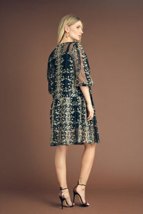 Jurk Fuschia | Black/gold | A-view