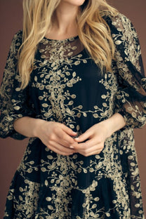 Jurk Fuschia | Black/gold | A-view