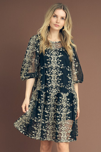 Jurk Fuschia | Black/gold | A-view