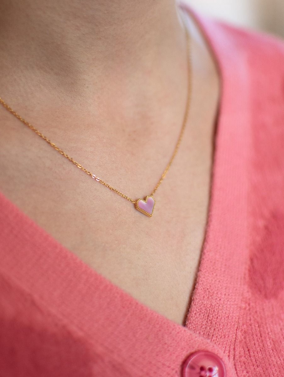 Ketting hartje geometrisch | Roze/goud | Studio Poespas