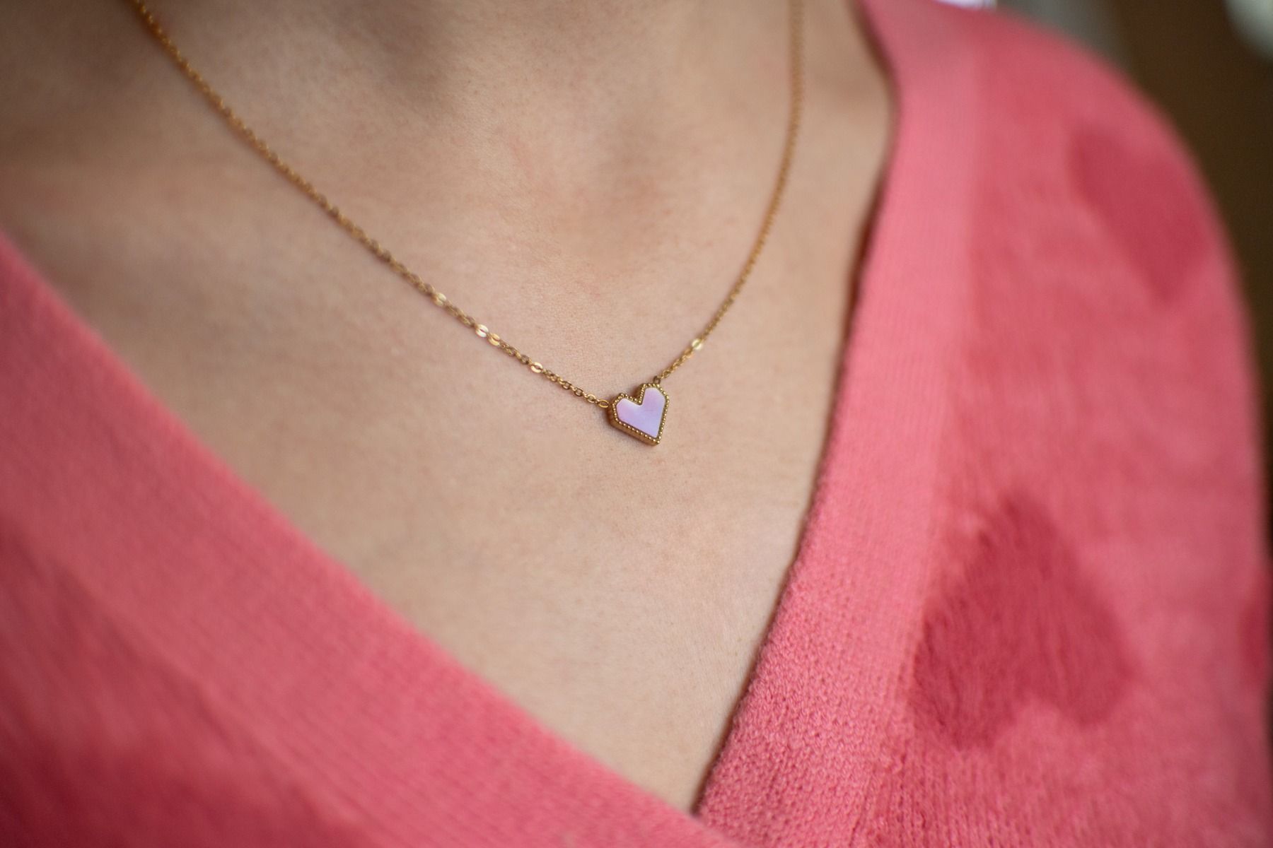 Ketting hartje geometrisch | Roze/goud | Studio Poespas