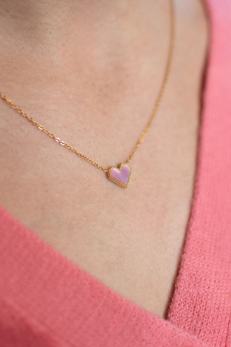 Ketting hartje geometrisch | Roze/goud | Studio Poespas