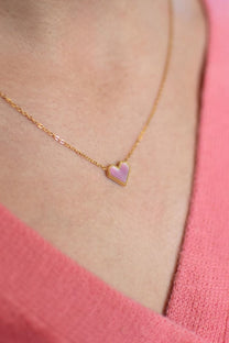 Ketting hartje geometrisch | Roze/goud | Studio Poespas