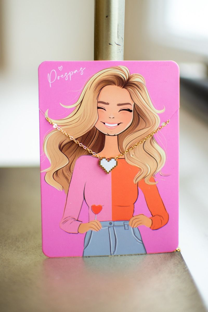 Necklace heart pixel | White/gold | Studio Poespas